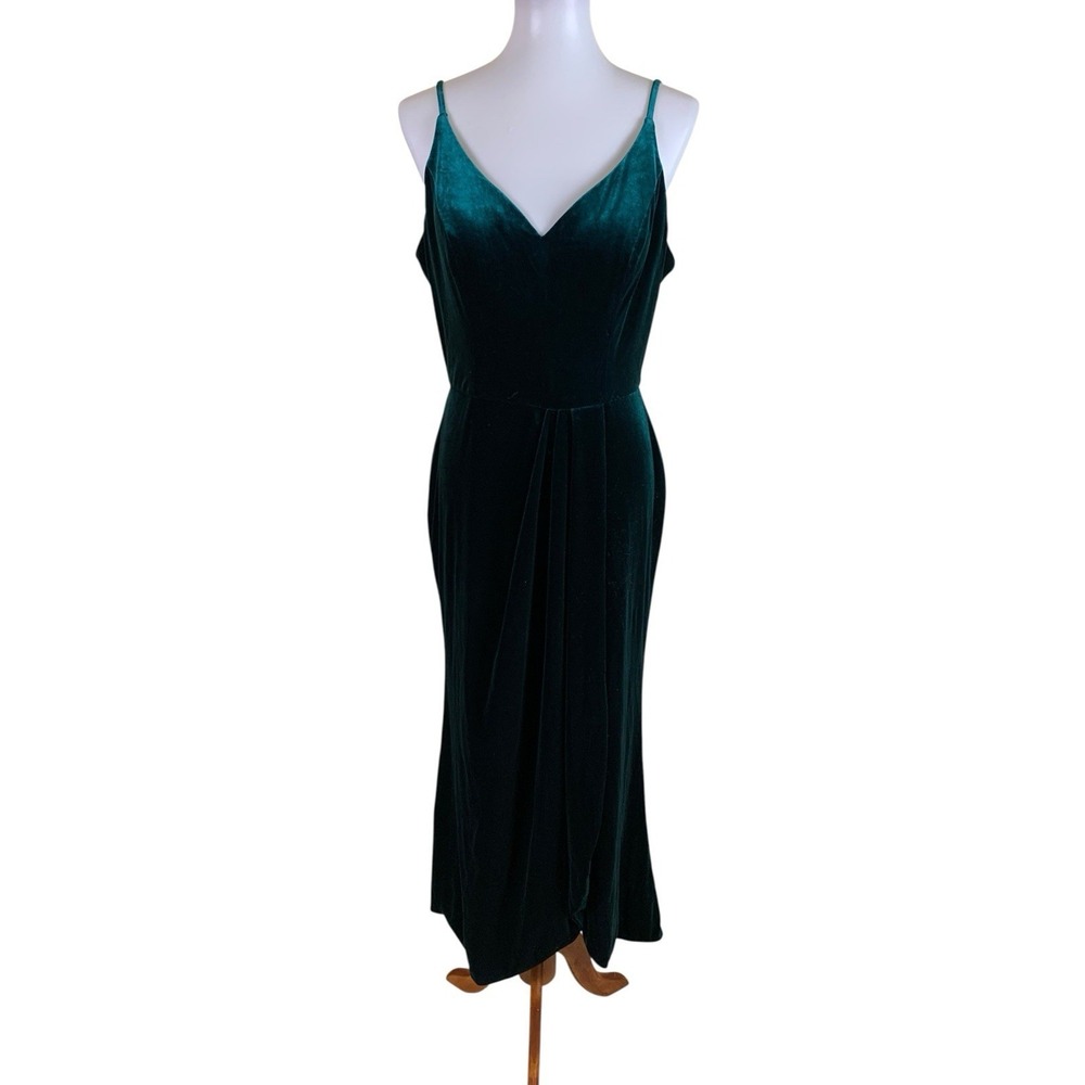 Revelry Emerald Green Velvet Midi Dress Slip Formal Bridesmaid 12